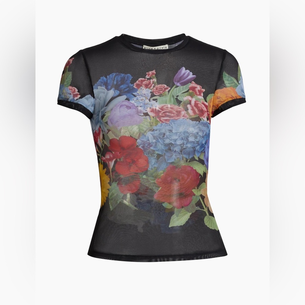 Alice + Olivia Tess Floral Semi-Sheer T-Shirt. Pants also available for sale. - Picture 6 of 9